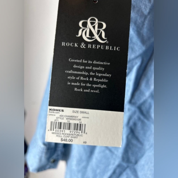 Rock & Republic Chambray Studded Shirt Size Small #New - Picture 3 of 4